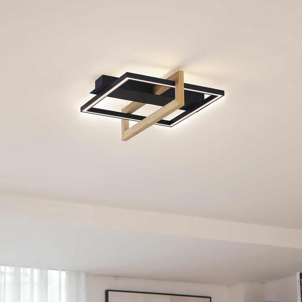 LED taklampe Holamu svart med tredetalj bakside
