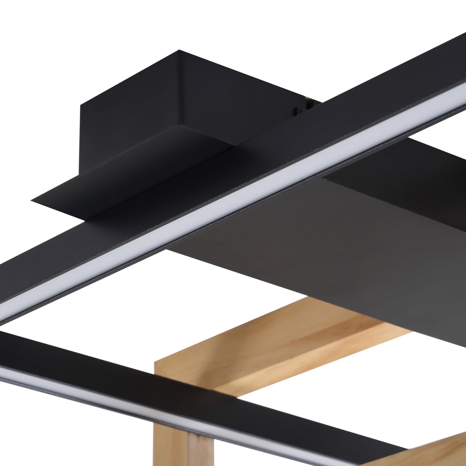 LED taklampe Holamu svart med tredetalj sett ovenfra