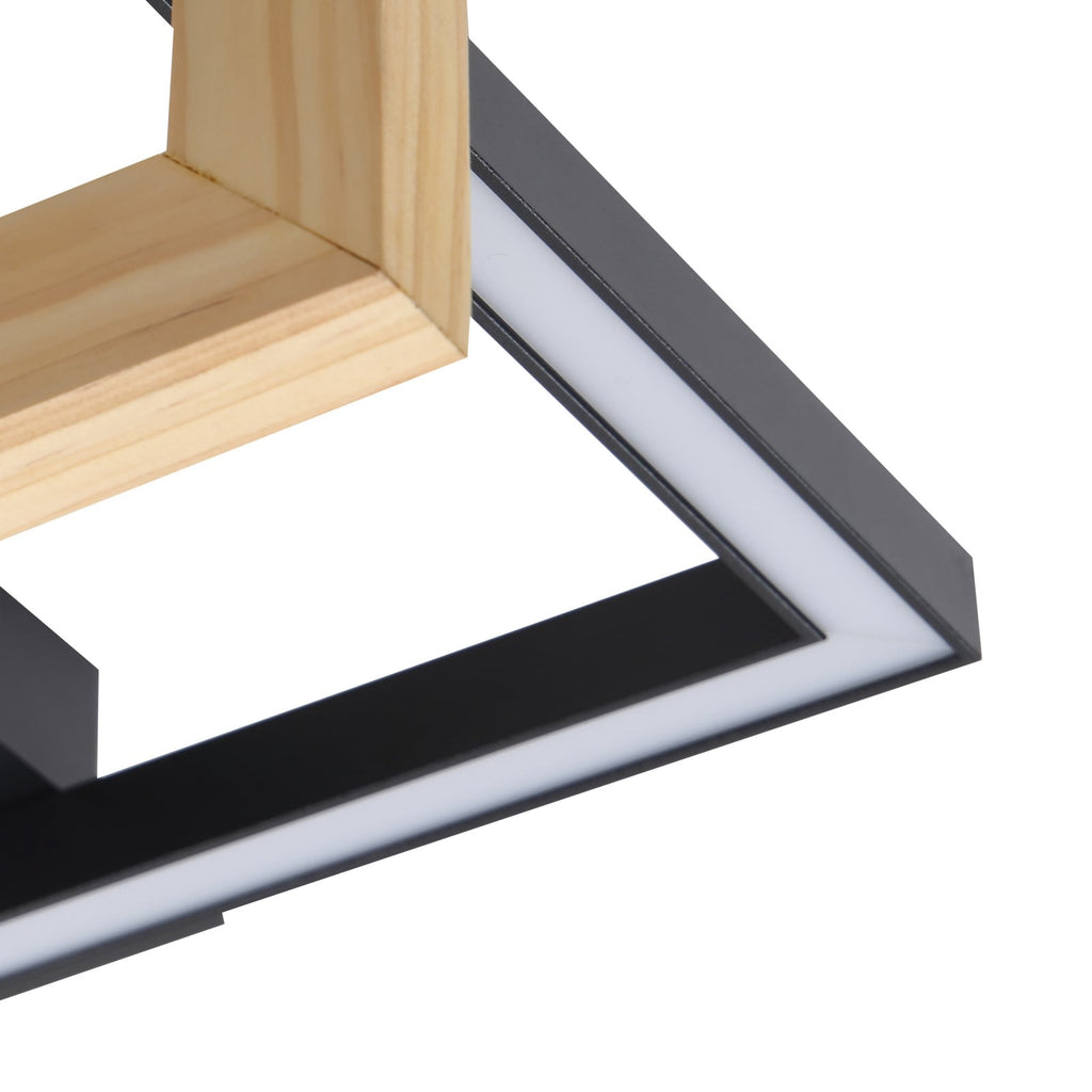 LED taklampe Holamu svart med tredetalj sidevisning