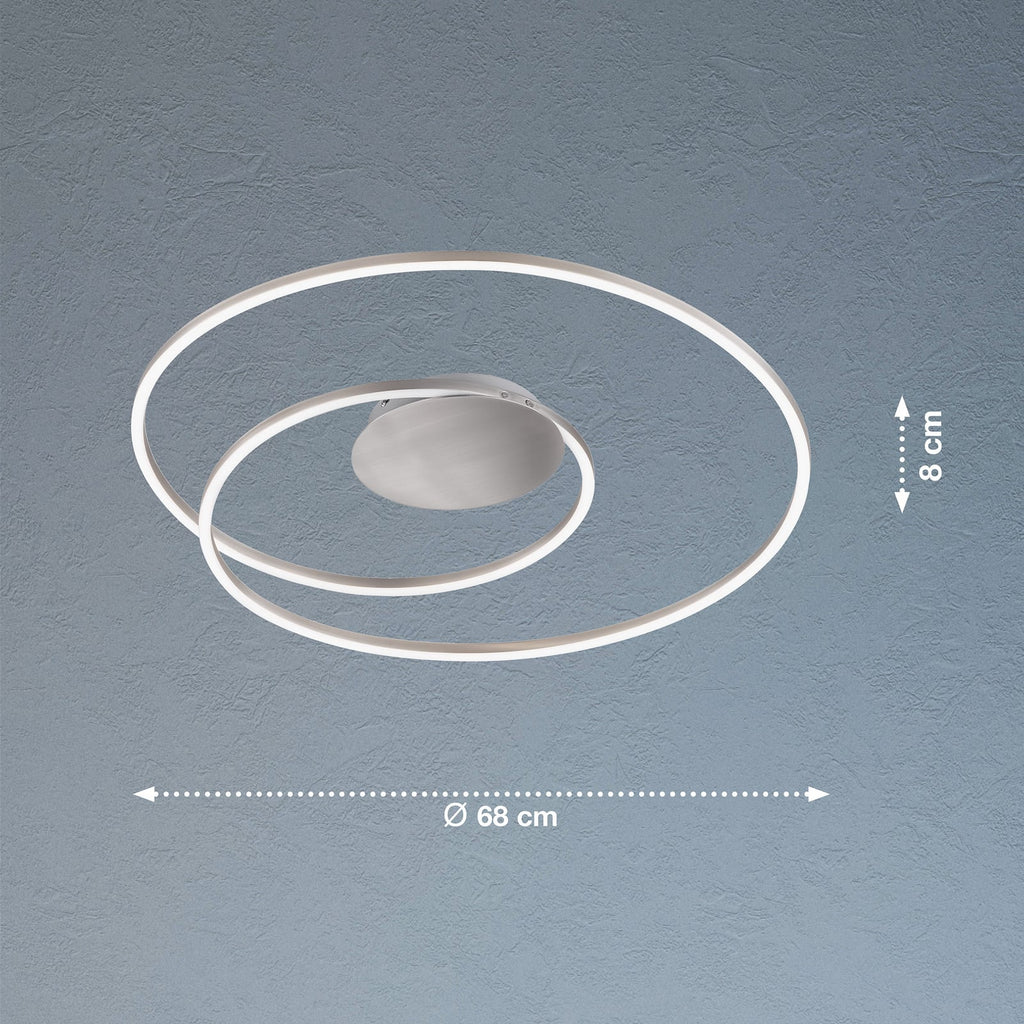 Montert LED taklampe Holy dimbar CCT matt nikkel Ø68 cm i rom