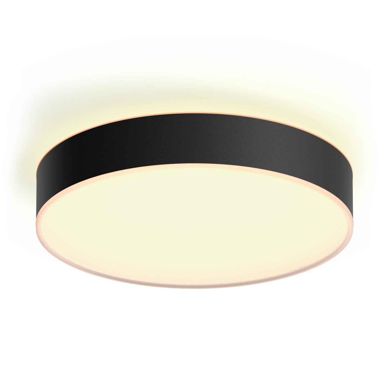 LED-taklampe Hue Enrave dimbar CCT Ø38 cm svart montert i rom