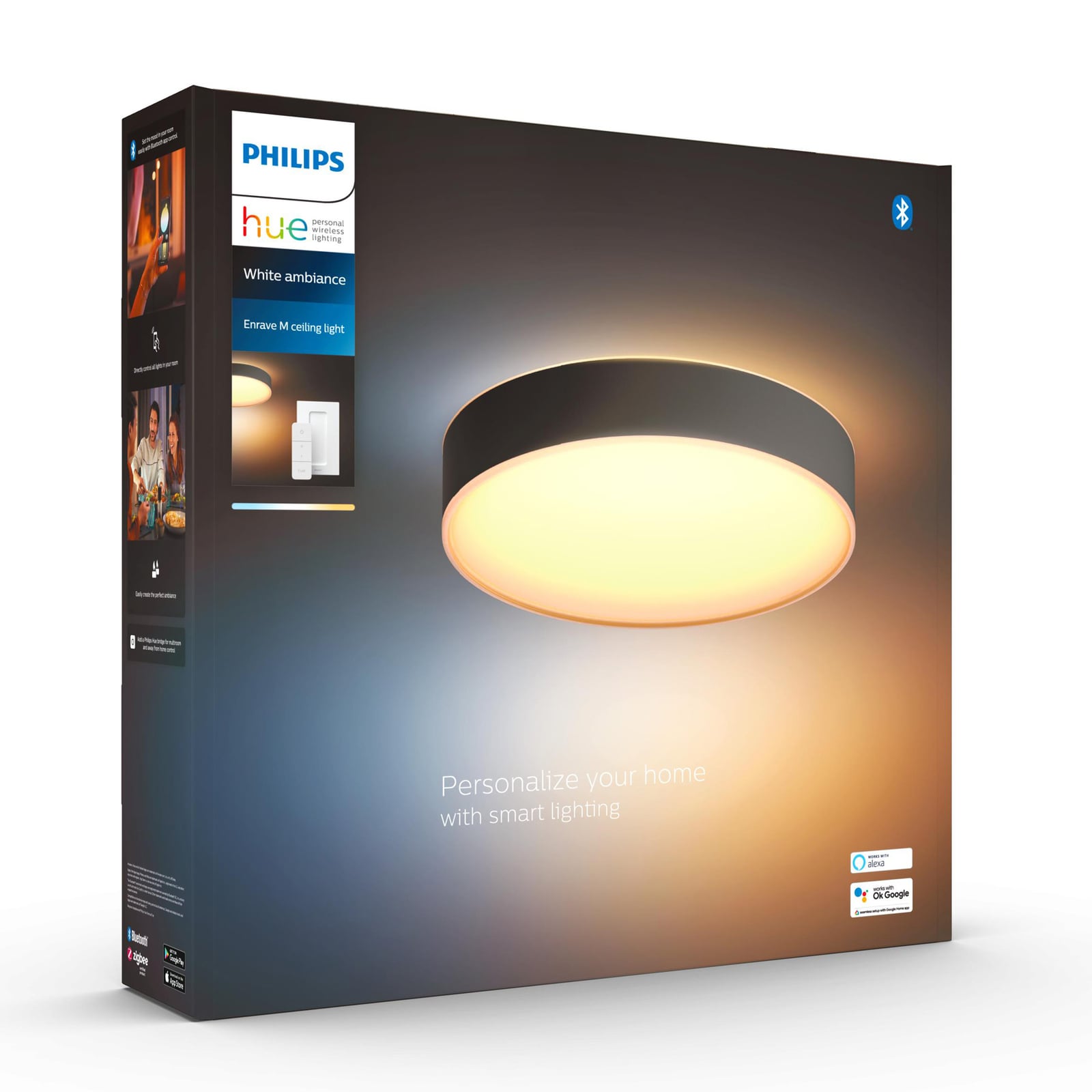 LED-taklampe Hue Enrave dimbar CCT Ø38 cm svart svingbar komponent