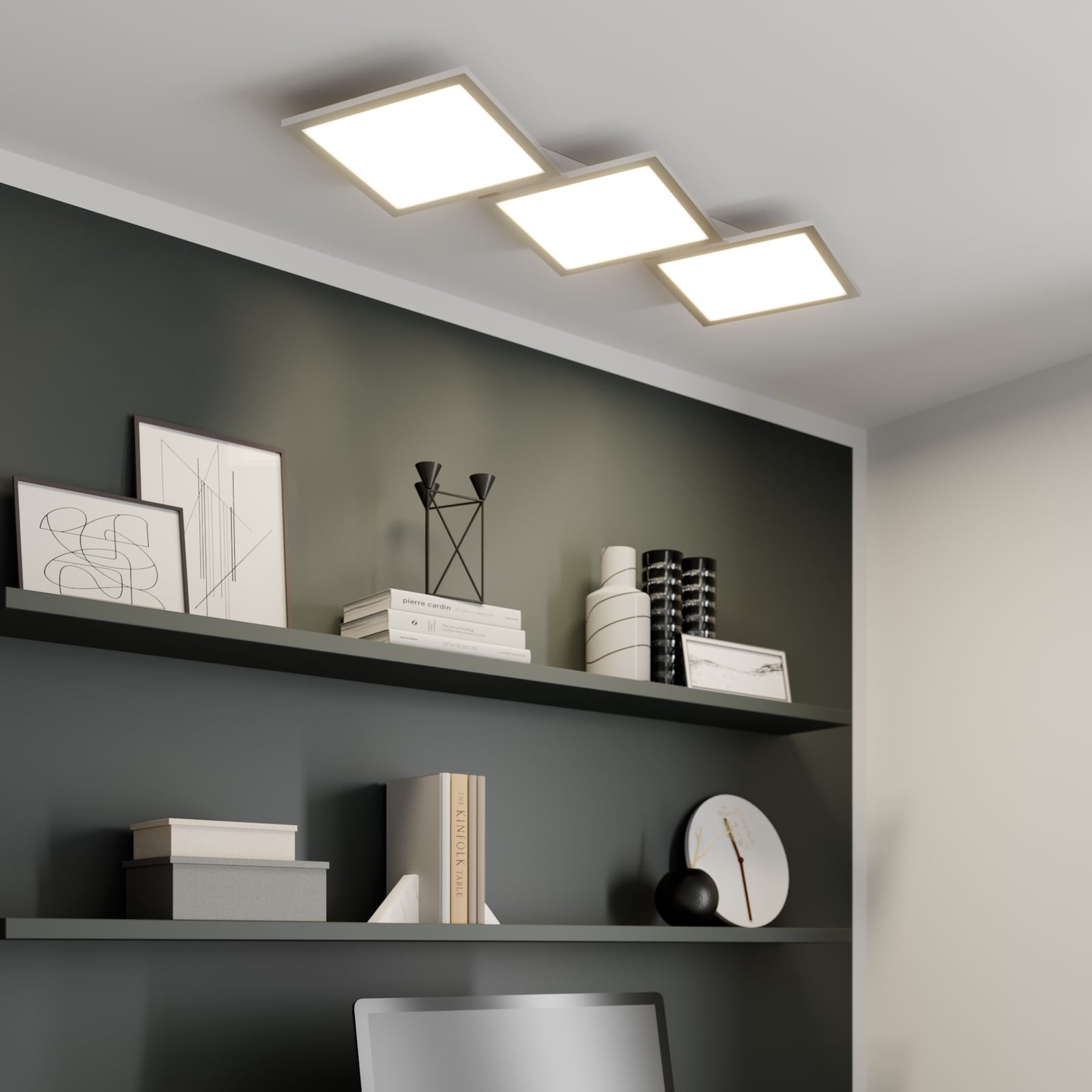 Bakside av LED taklampe Ilira 3-lys sølv CCT dimbar med fjernkontroll