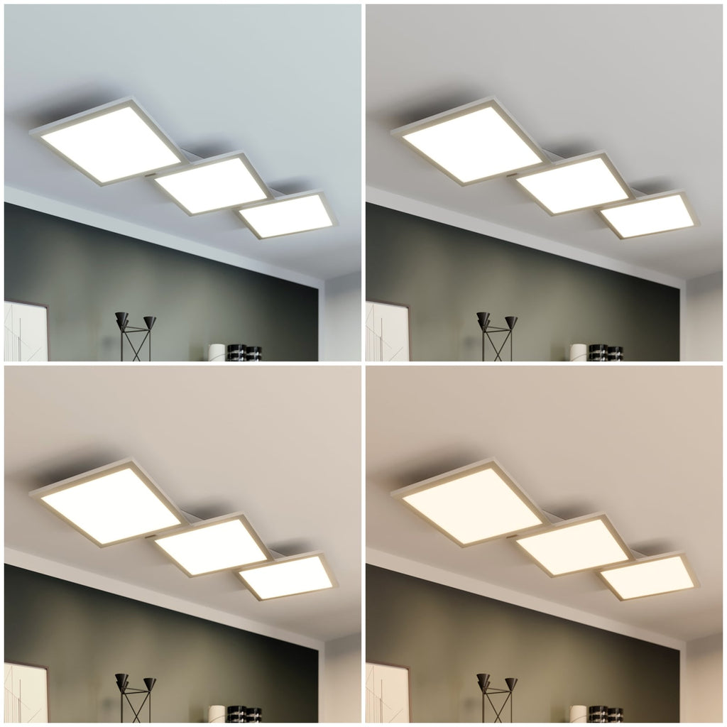 Oversiktsbilde av LED taklampe Ilira 3-lys sølv CCT dimbar med fjernkontroll