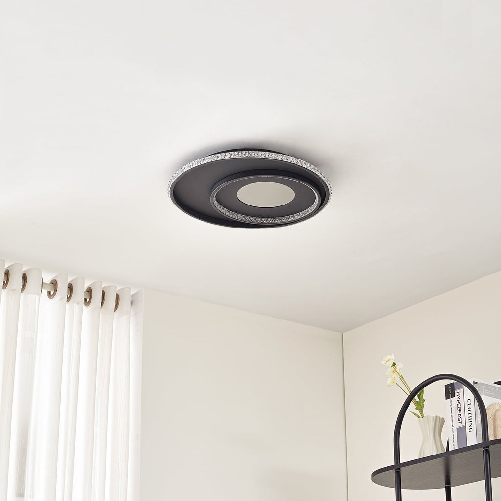 Detalj av LED taklampe Inessa dimbar CCT svart Ø51 cm