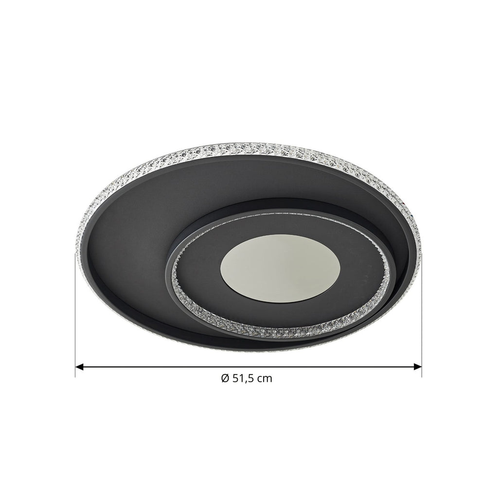 Nærbilde av LED taklampe Inessa dimbar CCT svart Ø51 cm metall og akryl