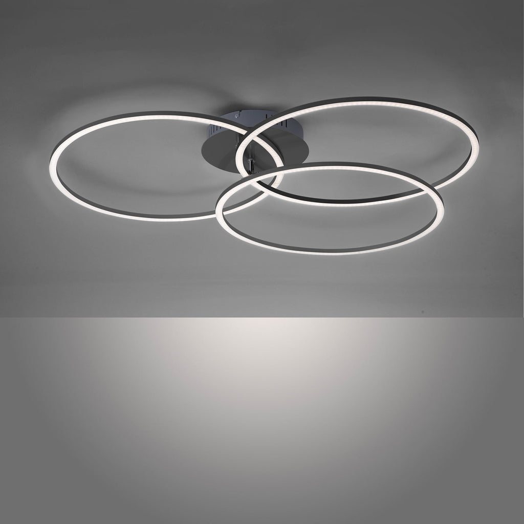 LED taklampe Ivanka tre ringer dimbar svart 75 cm detalj