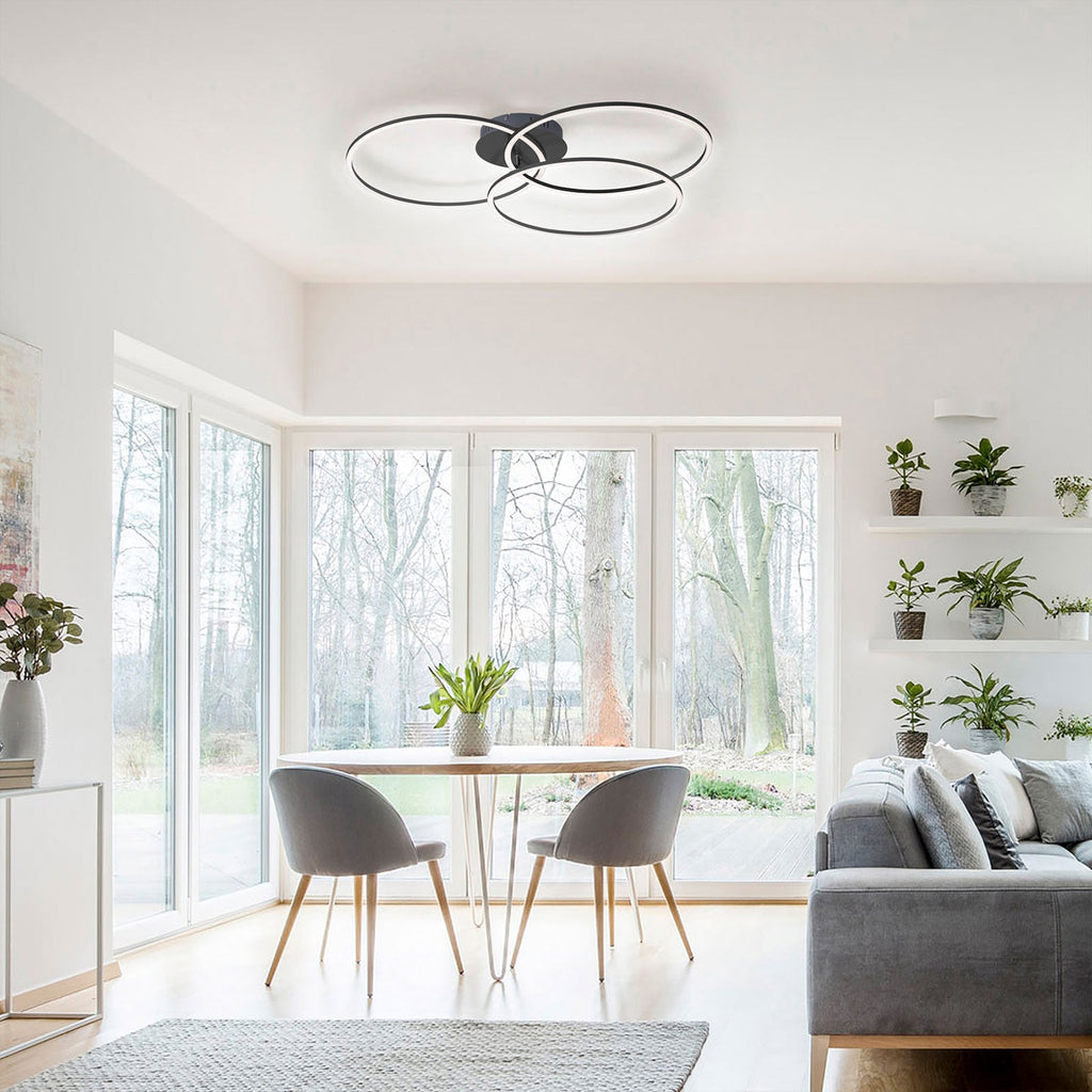LED taklampe Ivanka tre ringer dimbar svart 75 cm front