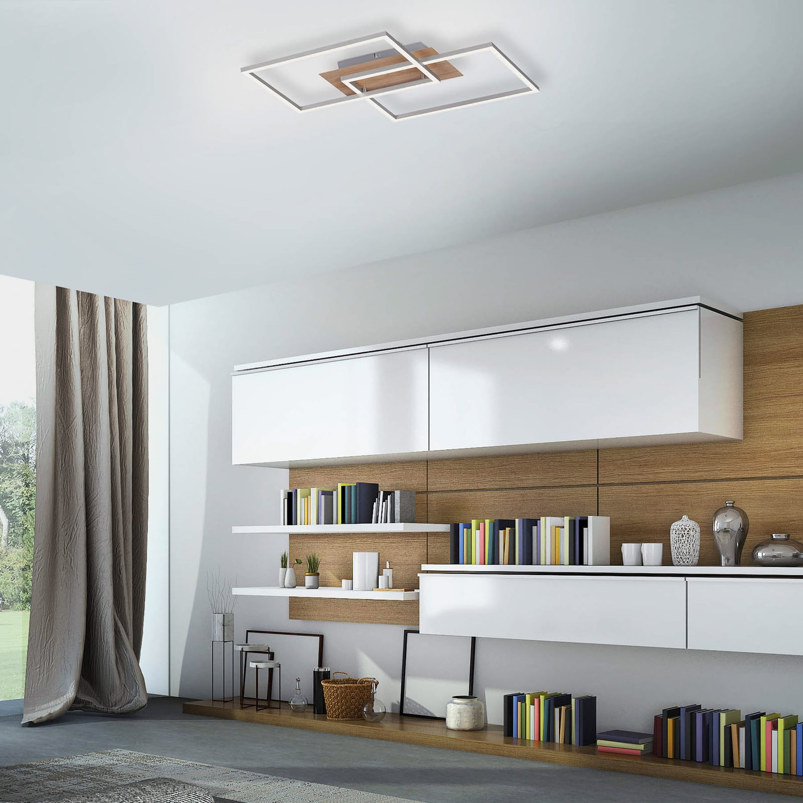 LED taklampe Iven dimbar stål/tre CCT 50x42 cm bakside