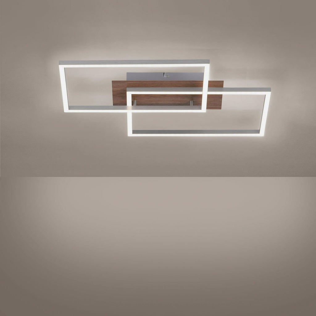 LED taklampe Iven dimbar stål/tre CCT 50x42 cm detalj av ramme