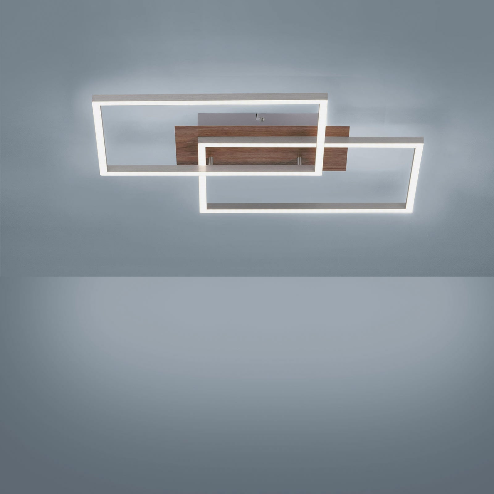 LED taklampe Iven dimbar stål/tre CCT 50x42 cm med fjernkontroll