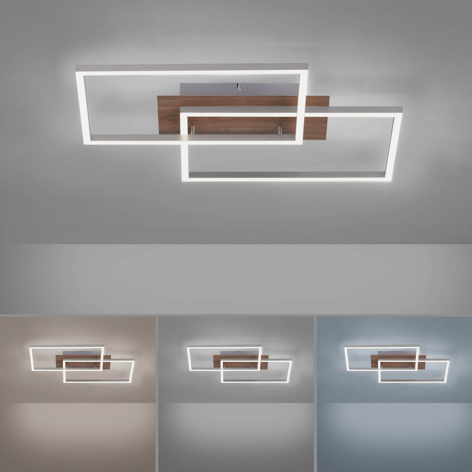 LED taklampe Iven dimbar stål/tre CCT 50x42 cm montert i tak