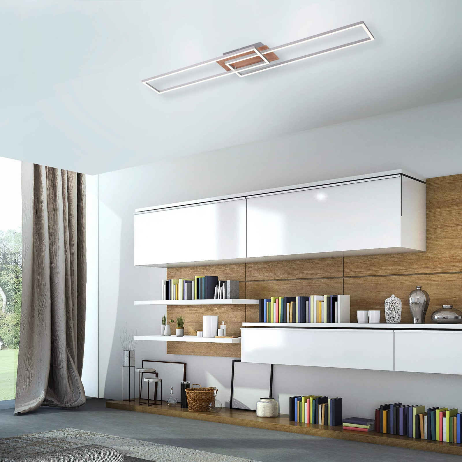 LED taklampe Iven dimbar stål/tre CCT bakside