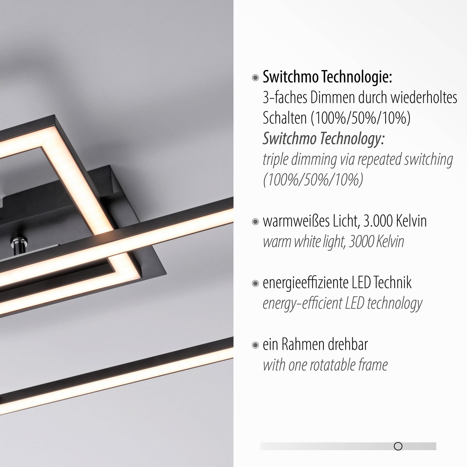 Montert LED taklampe Iven dimbar svart aluminium 54x31 cm i rom