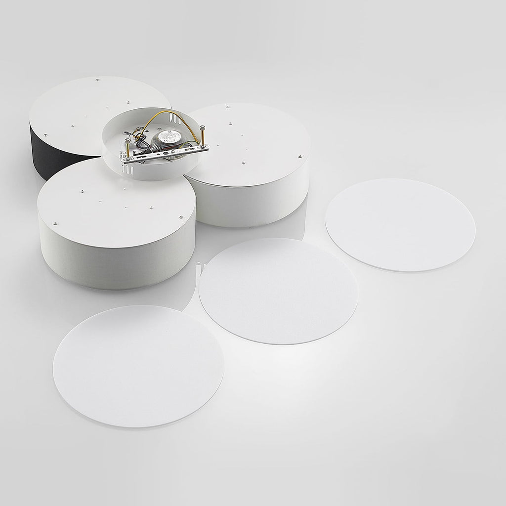 LED taklampe Janita 3-lys tekstil dimbar Ø64,5 cm oversikt fra siden