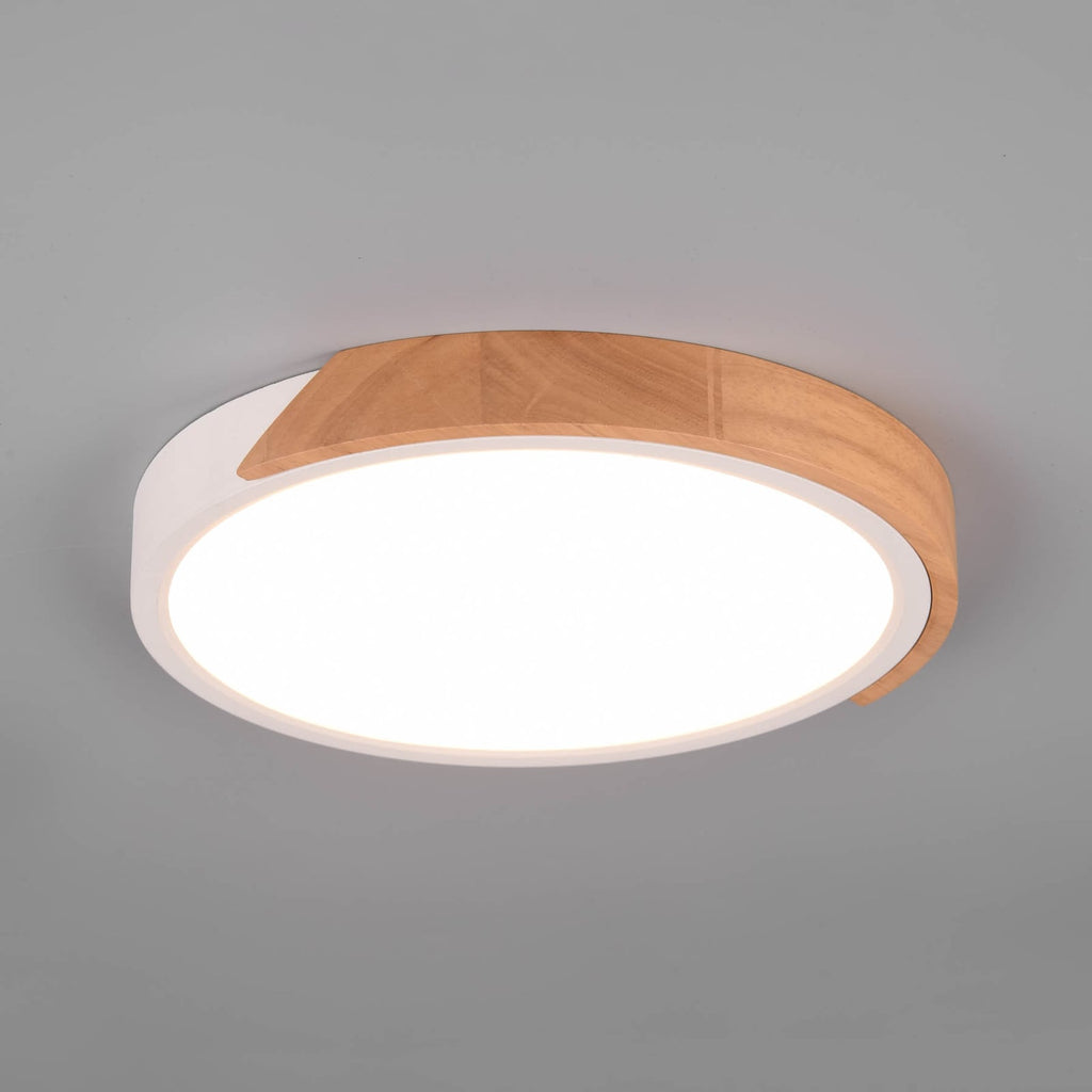 LED taklampe Jano rund hvit/tre Ø31,5 cm dimbar 20W forfra
