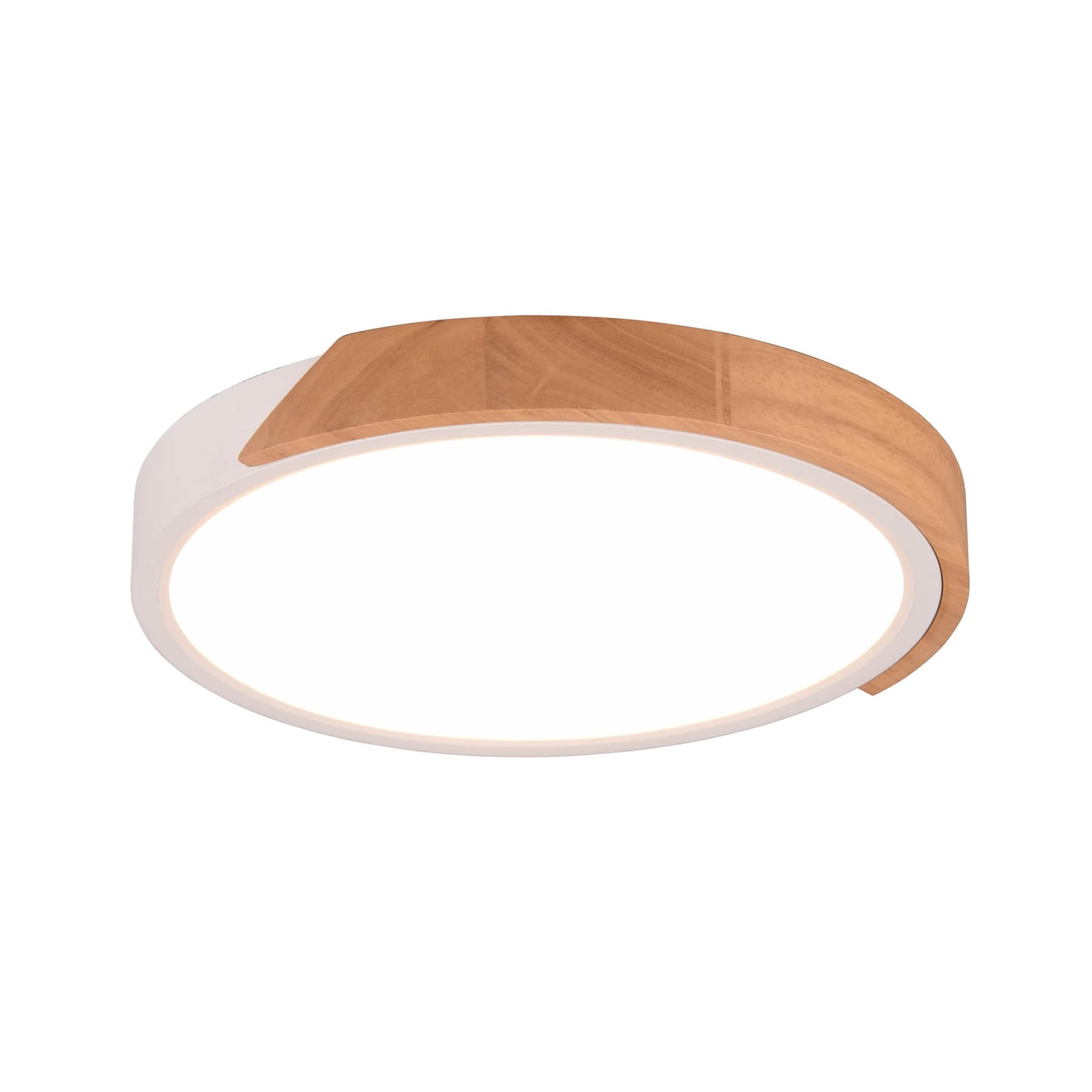 LED taklampe Jano rund hvit/tre Ø31,5 cm dimbar 20W bakside