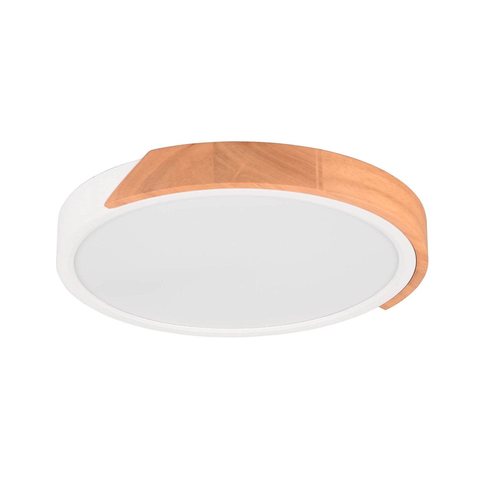 LED taklampe Jano rund hvit/tre Ø31,5 cm dimbar 20W montert i rom