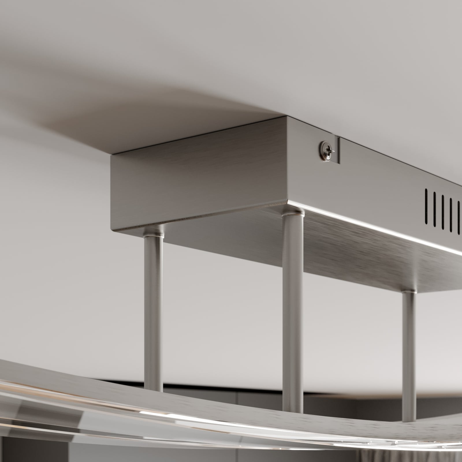 LED taklampe Jarda glass dimbar matt nikkel montert i rom
