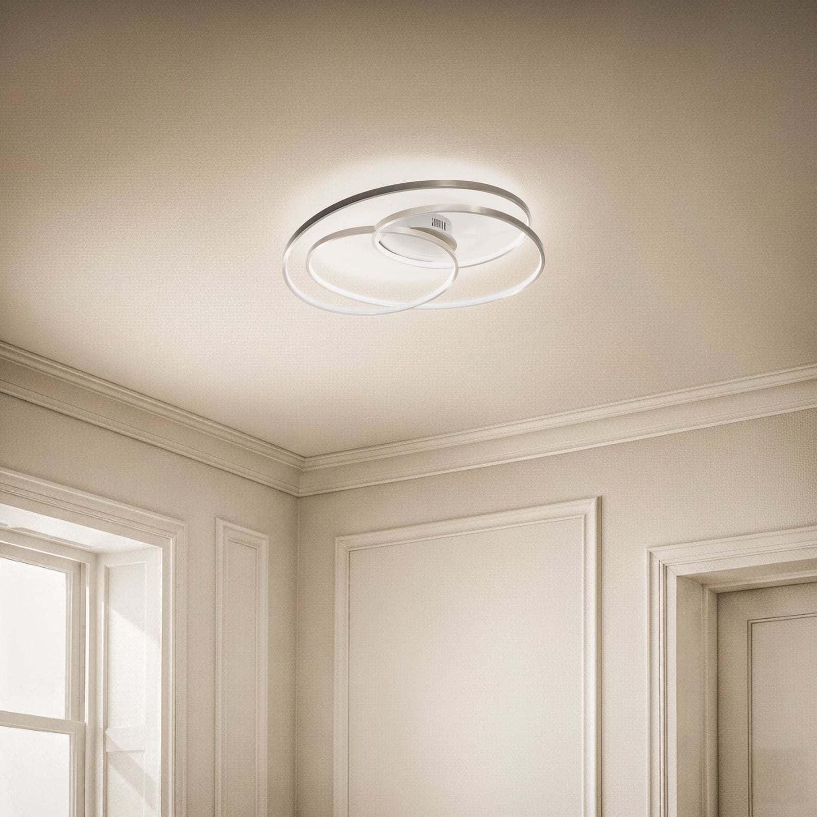 LED taklampe Joline dimbar matt nikkel Ø60 cm bakside