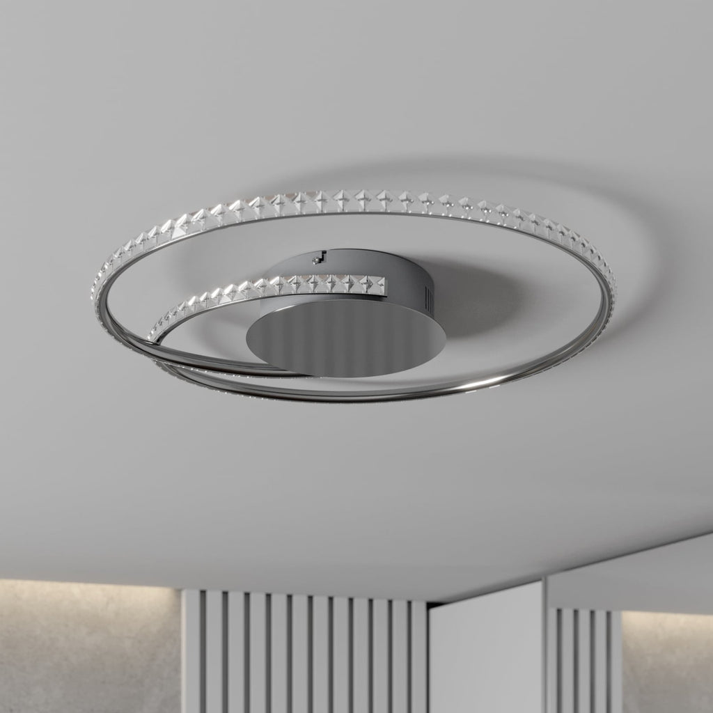 Detalj av krystaller på LED taklampe Joline krystall krom
