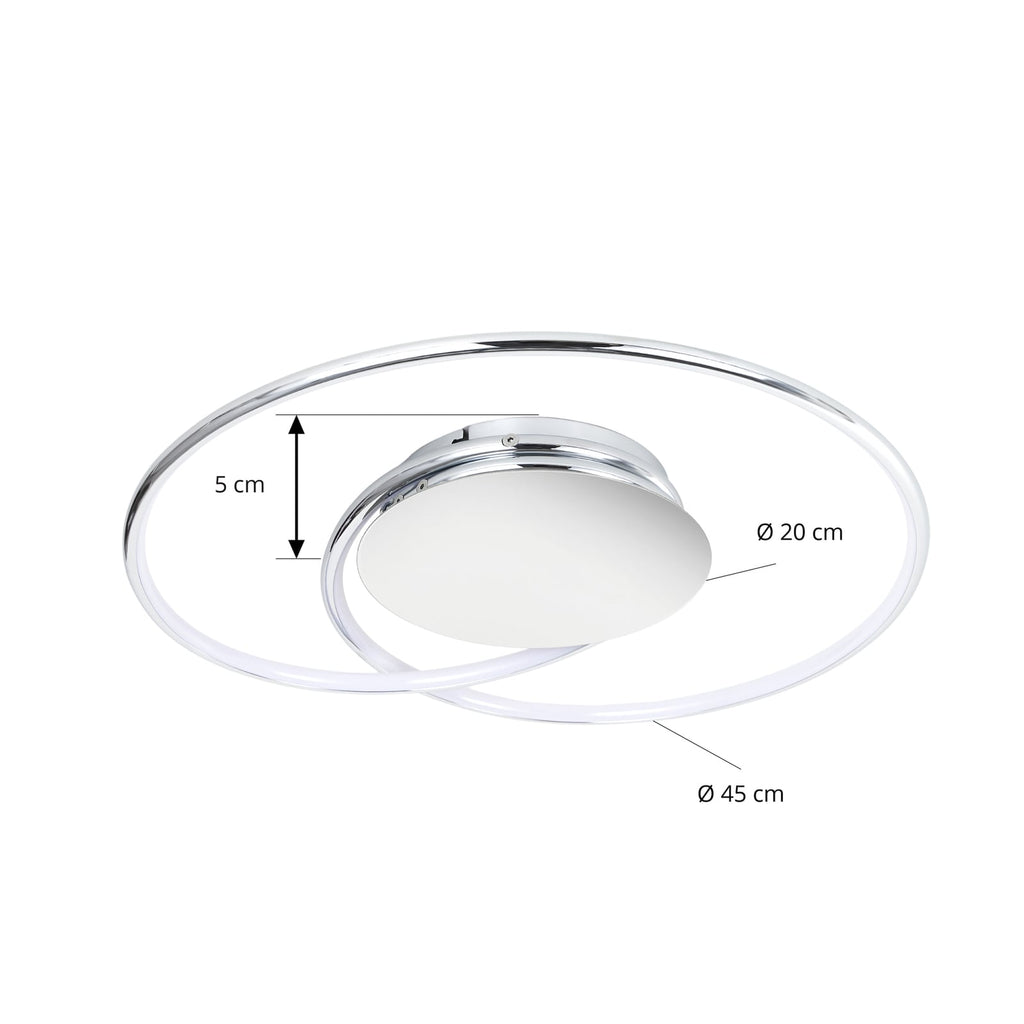 Nærbilde av LED-taklampe Joline krom/hvit