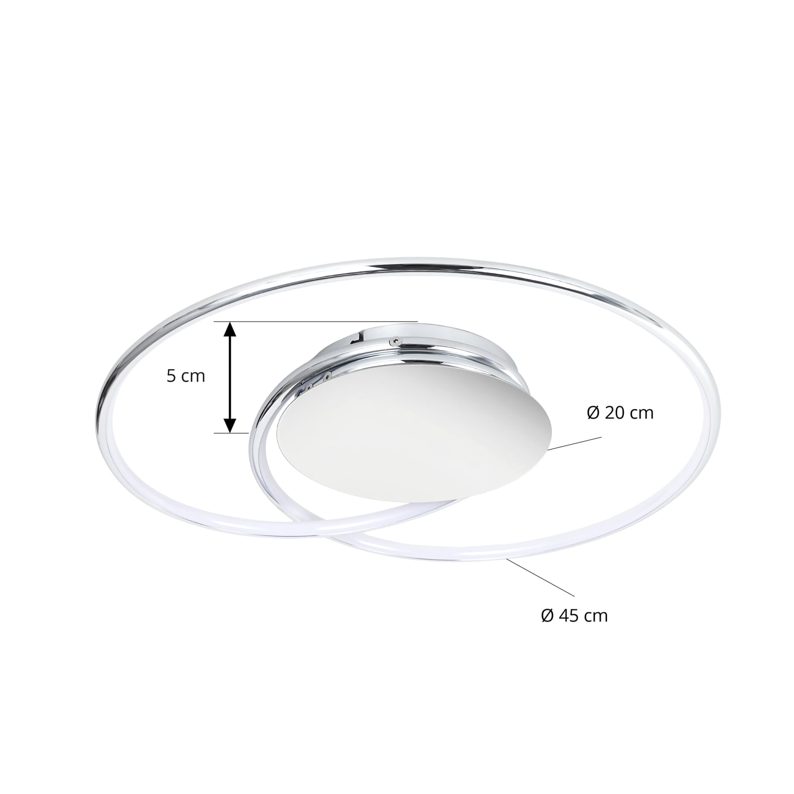 Nærbilde av LED-taklampe Joline krom/hvit