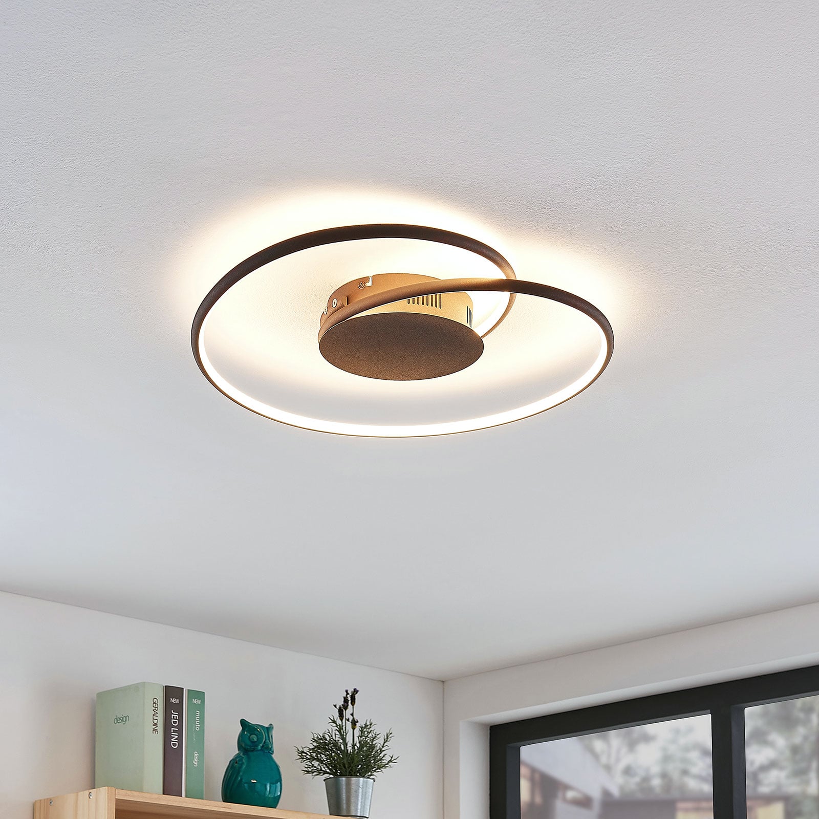 LED taklampe Joline spiralform rustfarget Ø45 cm bakside