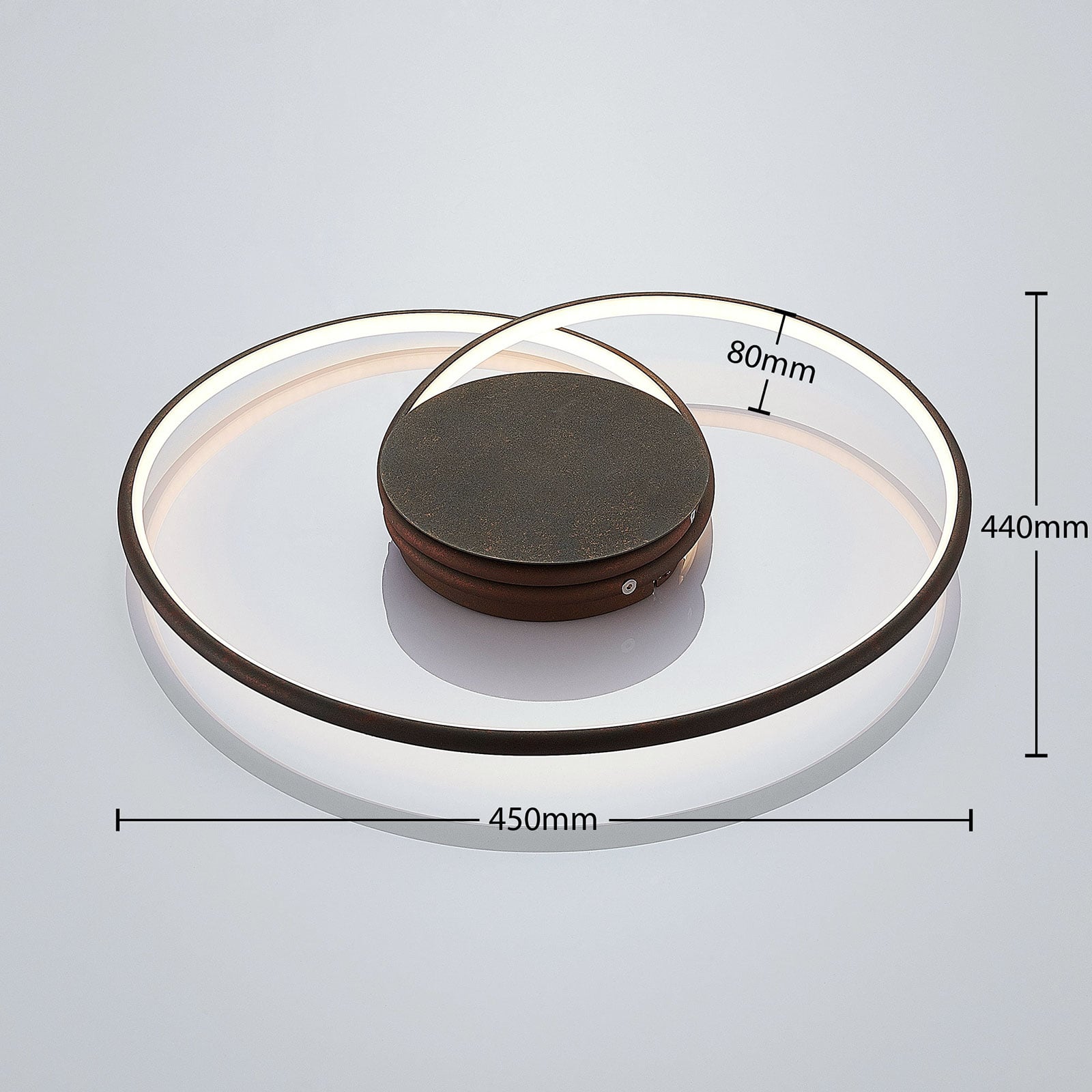 Nærbilde av LED taklampe Joline spiralform rustfarget Ø45 cm
