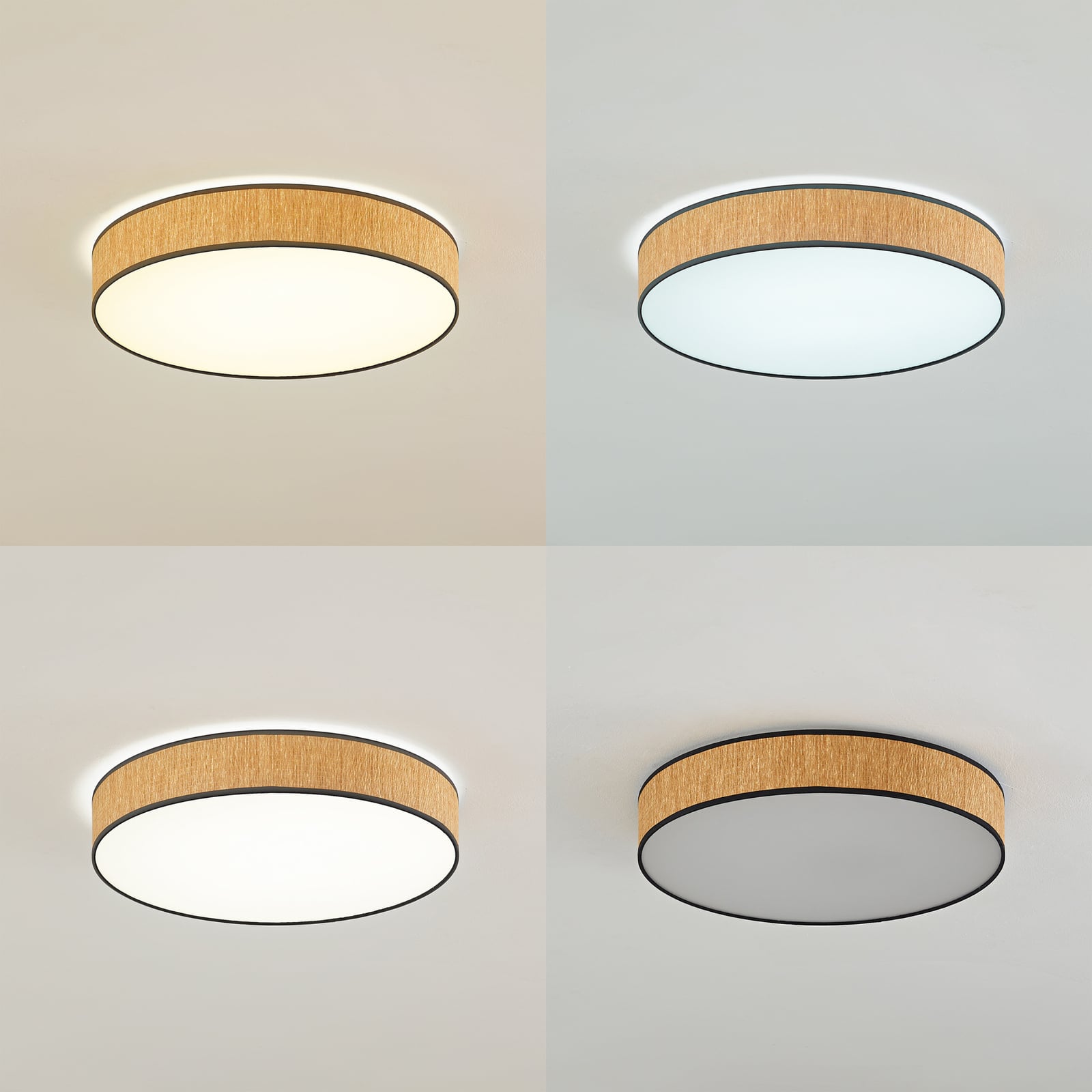 LED taklampe Jutis tang trefarget CCT Ø50 cm detalj av tre