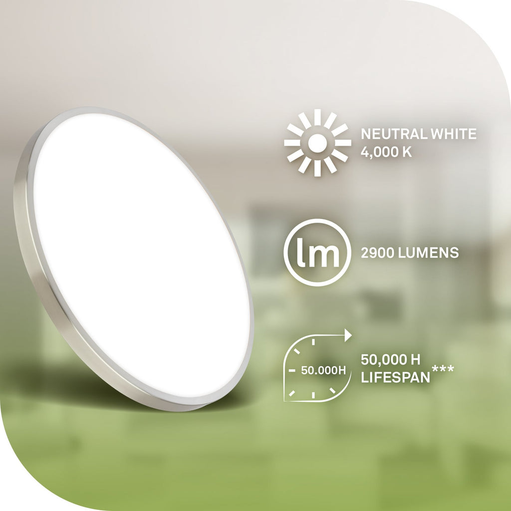 Montert LED taklampe Kaida matt nikkel Ø33 cm i rom
