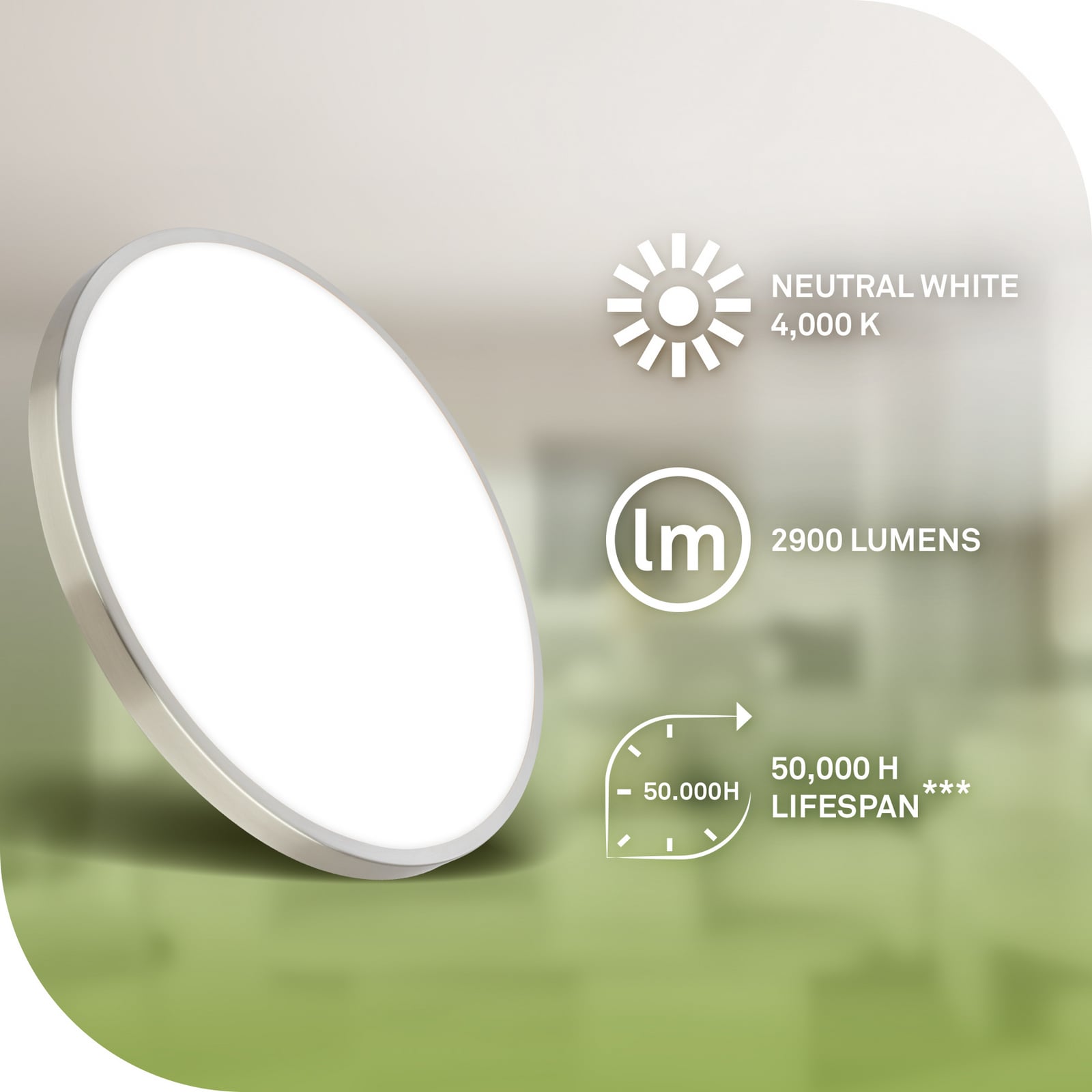 Montert LED taklampe Kaida matt nikkel Ø33 cm i rom