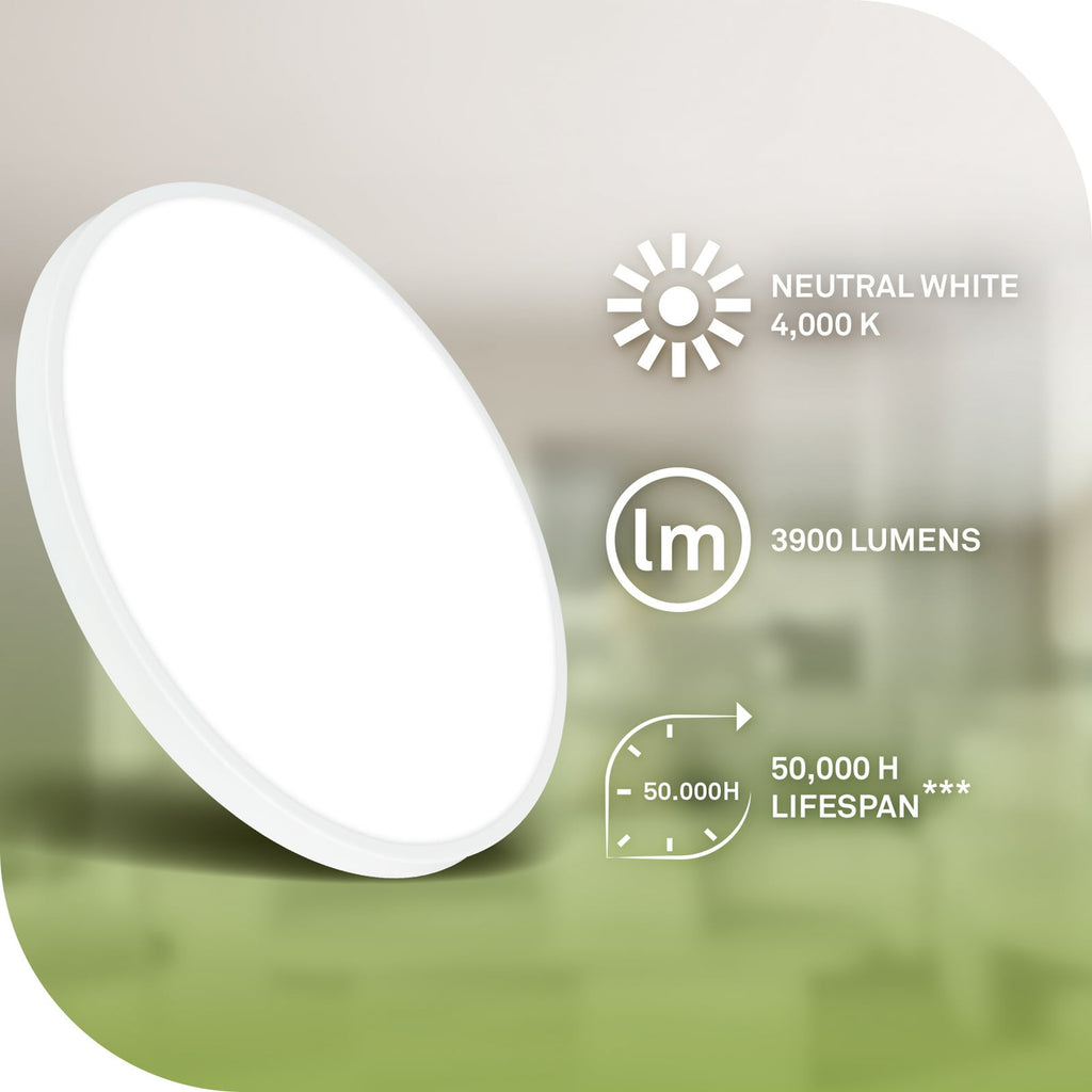 LED taklampe Kaida rund hvit Ø38 cm 21W nøytralhvit lyser opp rom