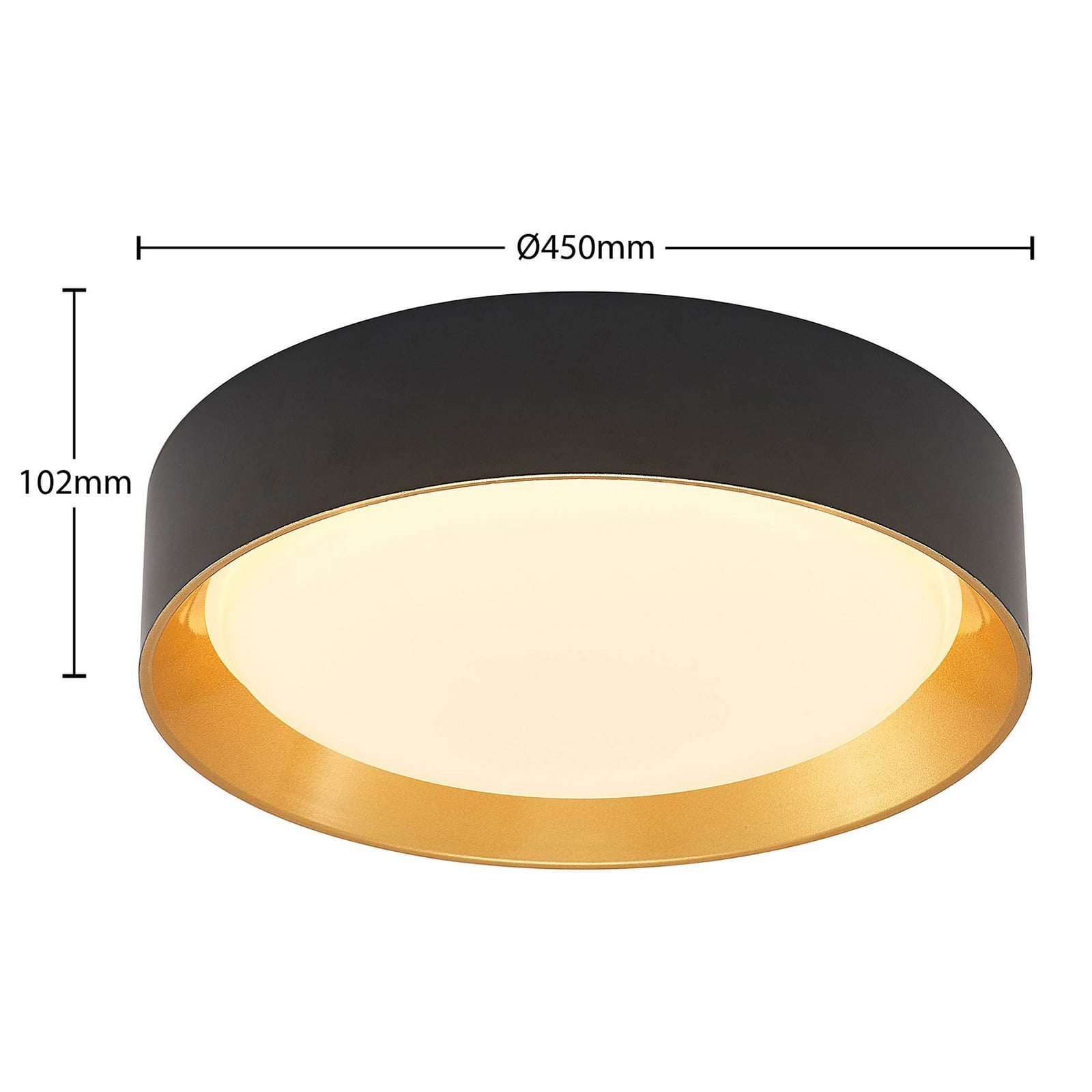 LED taklampe Kambia svart/gull aluminium Ø45 cm nærbilde av LED-lys