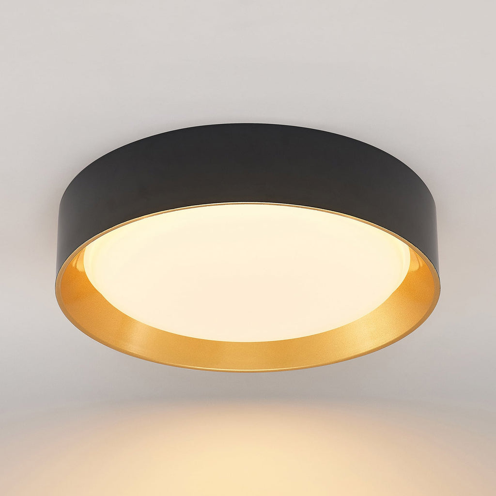LED taklampe Kambia svart/gull aluminium Ø45 cm sideprofil