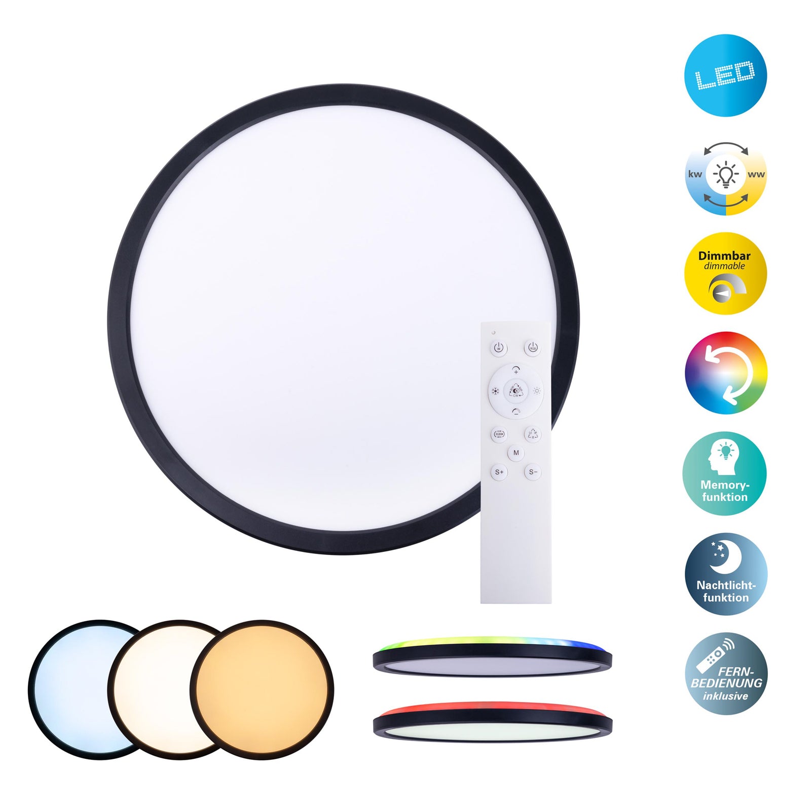 LED taklampe Karl CCT RGB dimbar Ø54 cm IP44 sideprofil