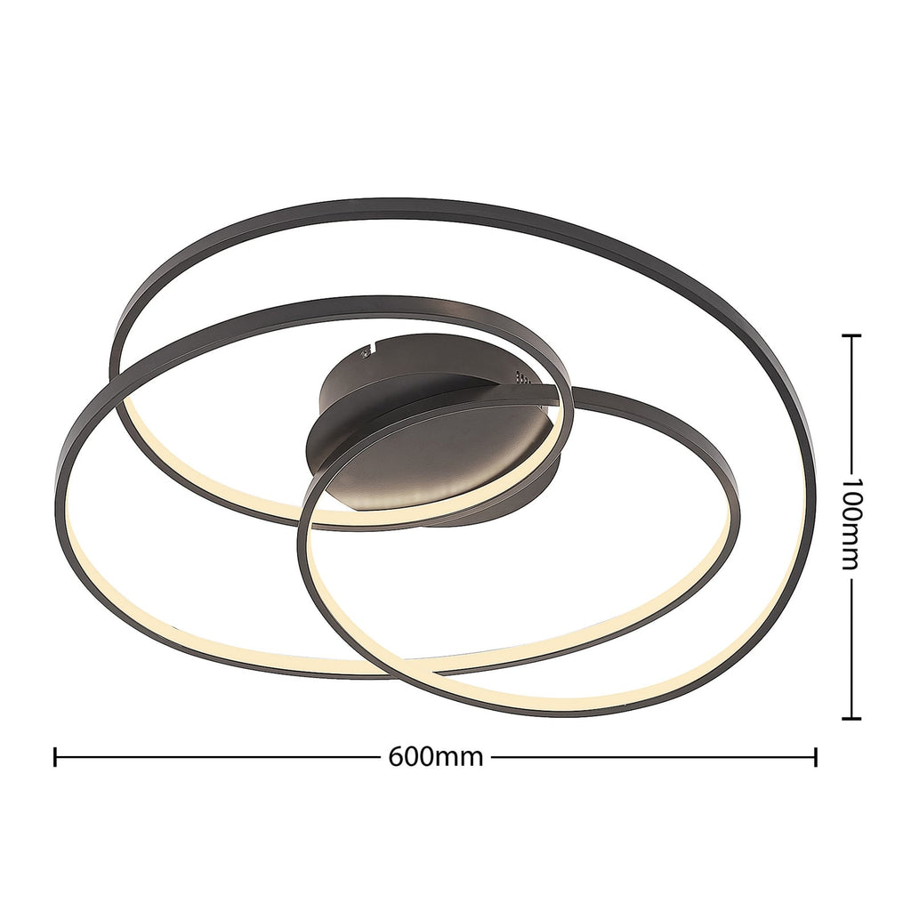 LED taklampe Kateryna dimbar svart Ø60 cm 36W varmhvit montert i tak