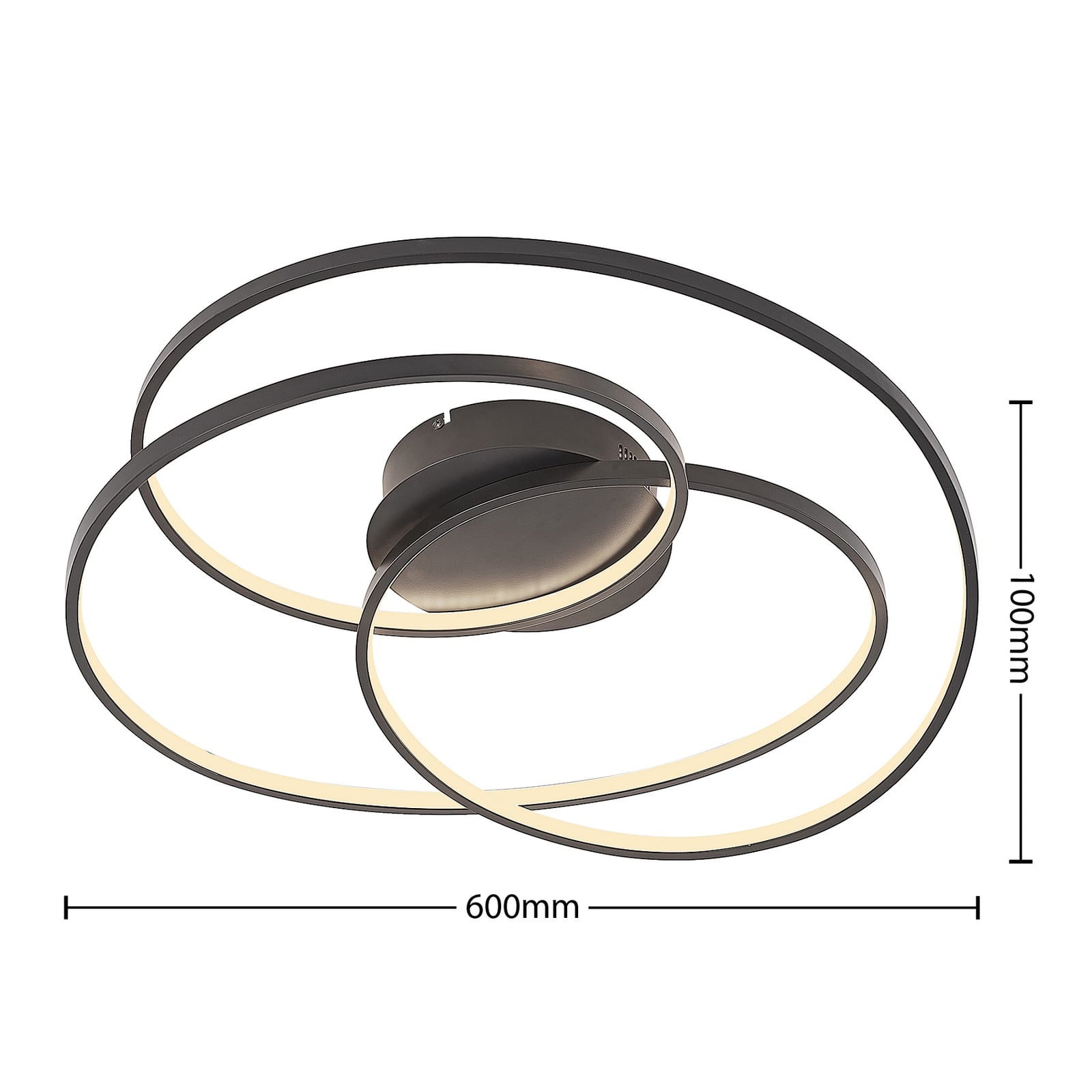 LED taklampe Kateryna dimbar svart Ø60 cm 36W varmhvit montert i tak