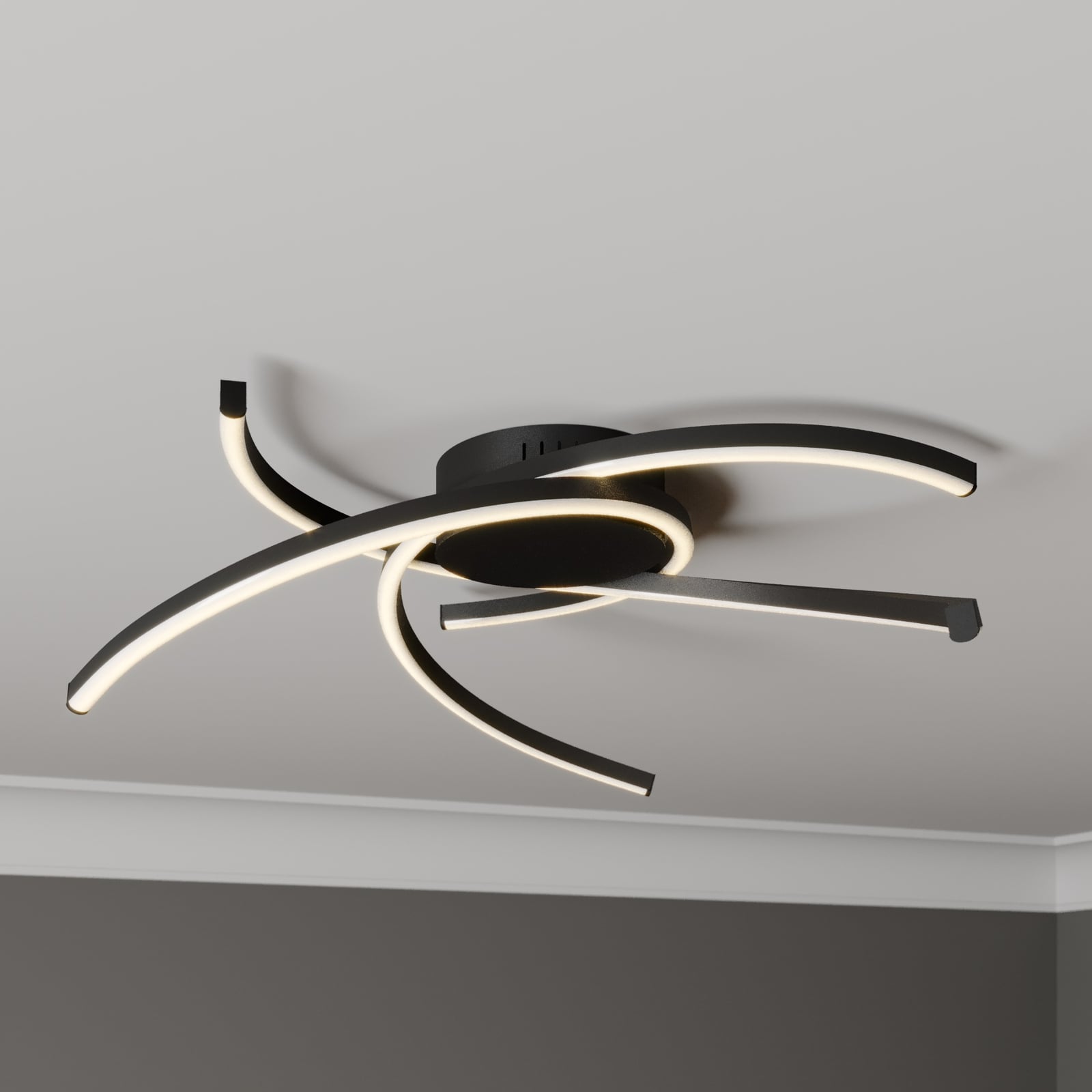 LED taklampe Katris 3 buer dimbar Ø58 cm matt svart forfra