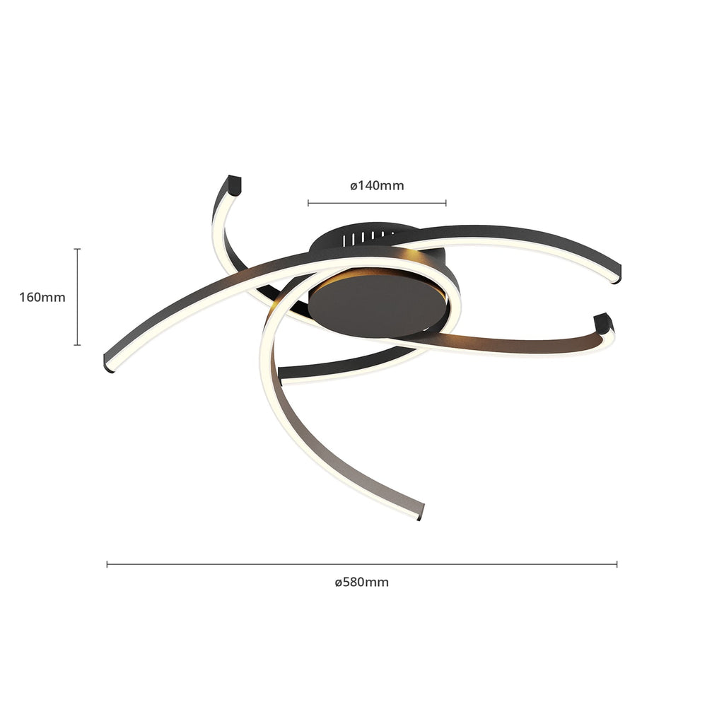 LED taklampe Katris 3 buer dimbar Ø58 cm matt svart lysdetalj
