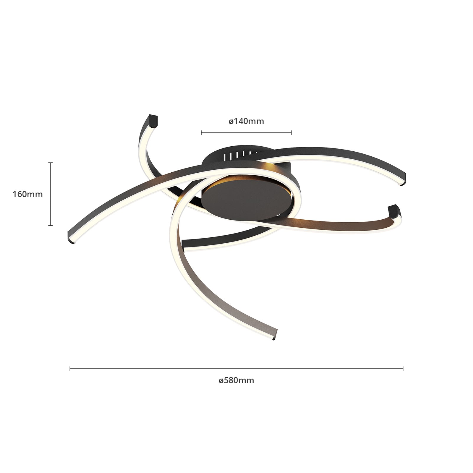 LED taklampe Katris 3 buer dimbar Ø58 cm matt svart lysdetalj