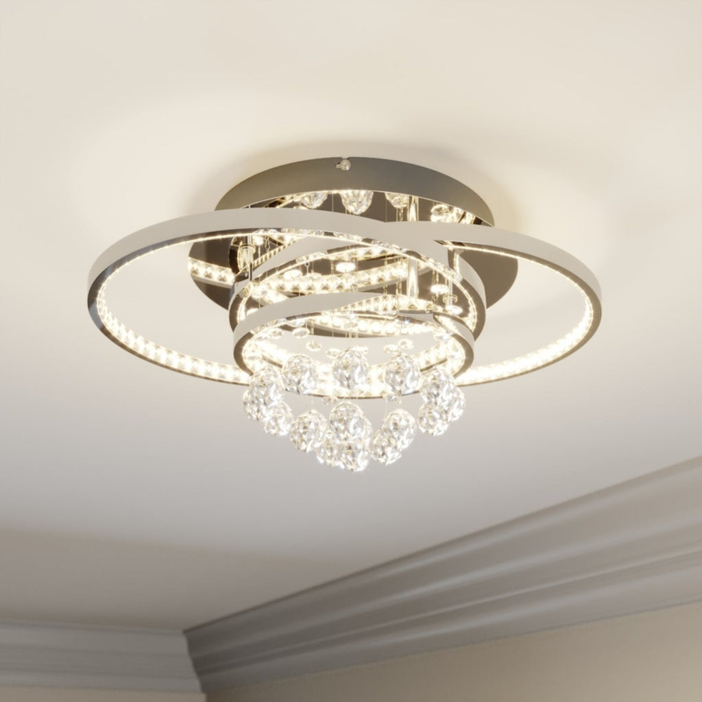 LED taklampe Keely krystall dimbar krom 45 cm 35W forfra