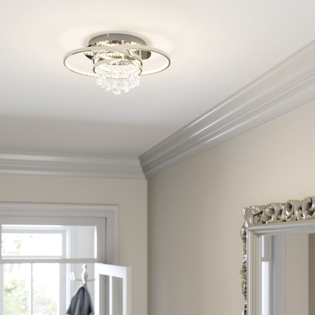 LED taklampe Keely krystall dimbar krom 45 cm 35W bakside