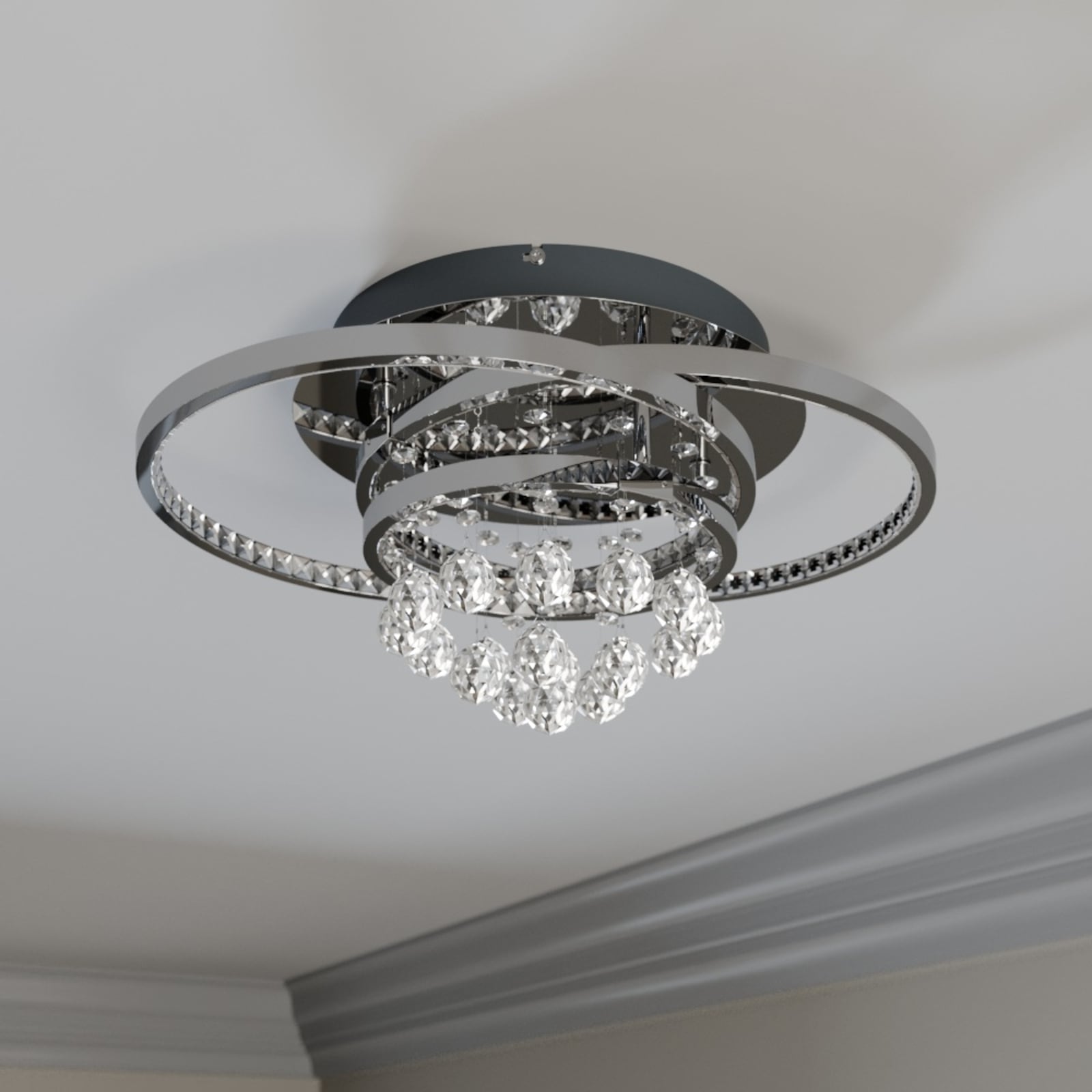 LED taklampe Keely krystall dimbar krom 45 cm 35W detalj av krystall
