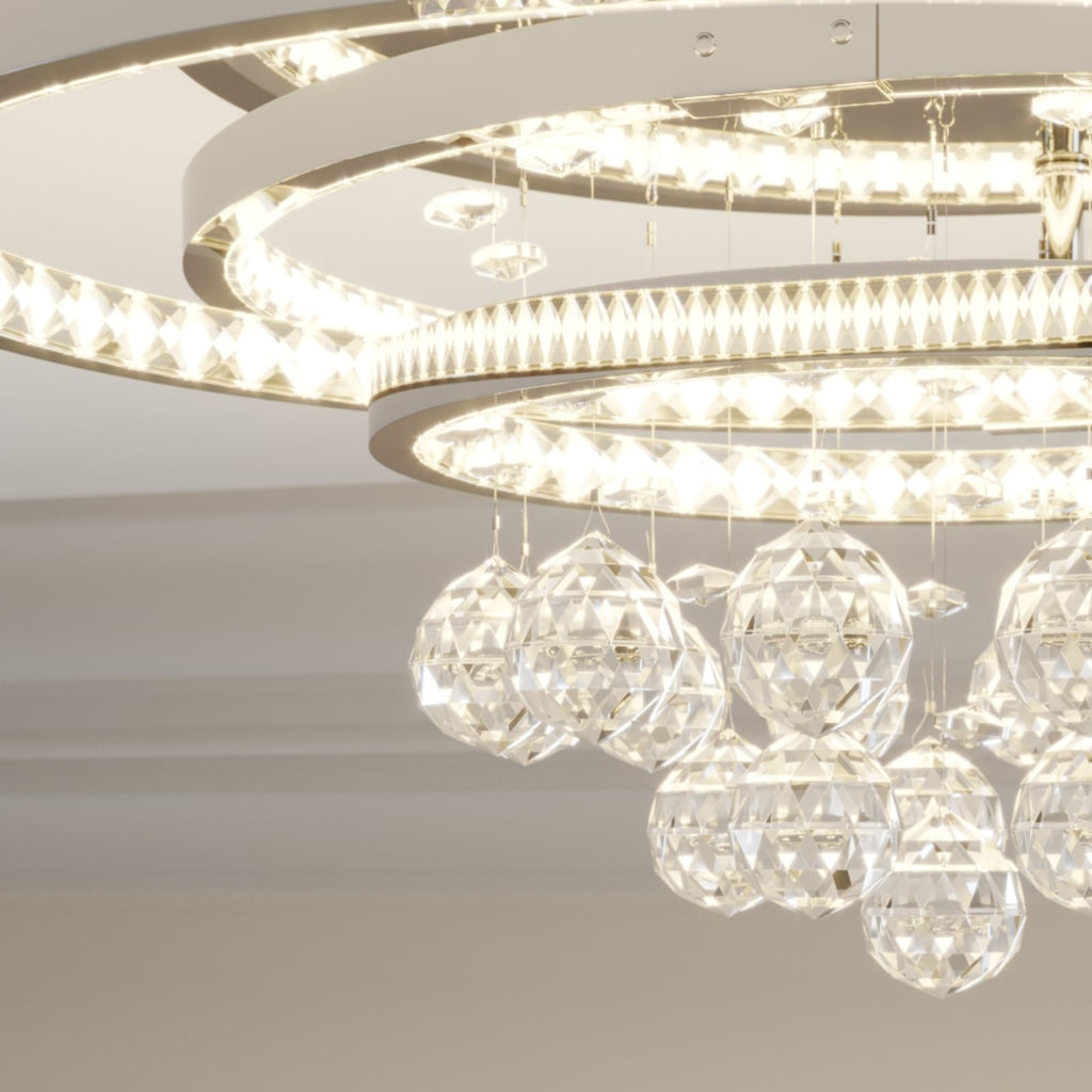 LED taklampe Keely krystall dimbar krom 45 cm 35W nærbilde av lys