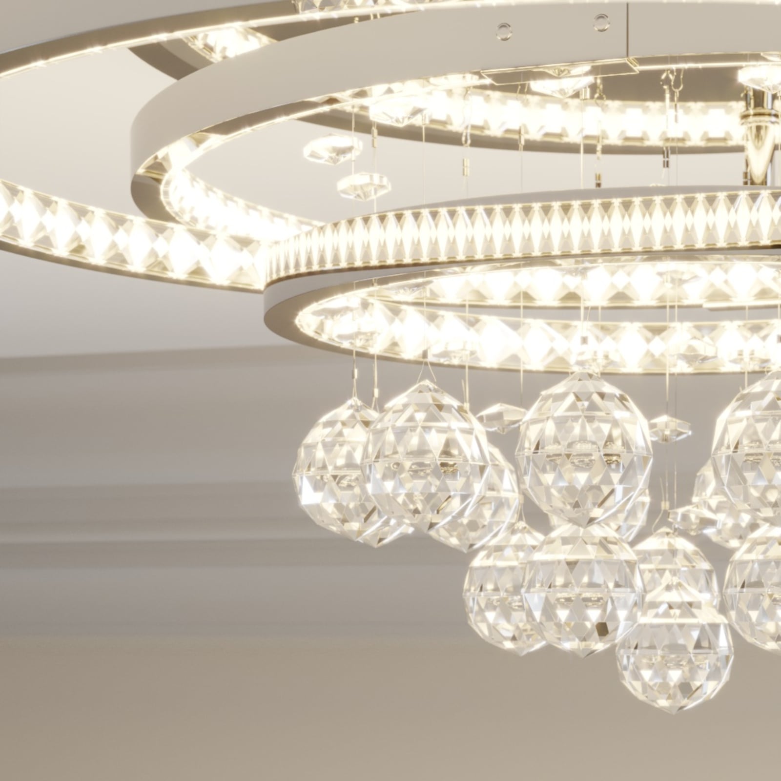 LED taklampe Keely krystall dimbar krom 45 cm 35W nærbilde av lys