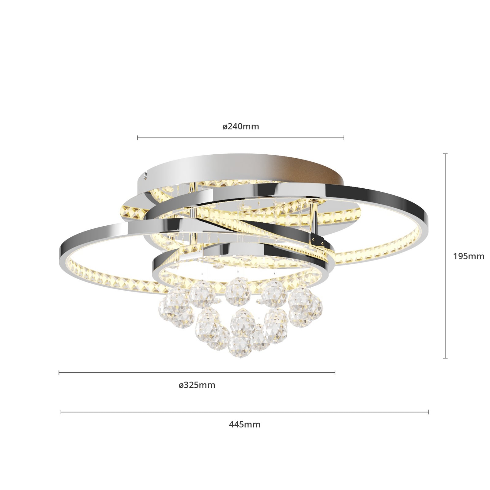 LED taklampe Keely krystall dimbar krom 45 cm 35W lyseffekt