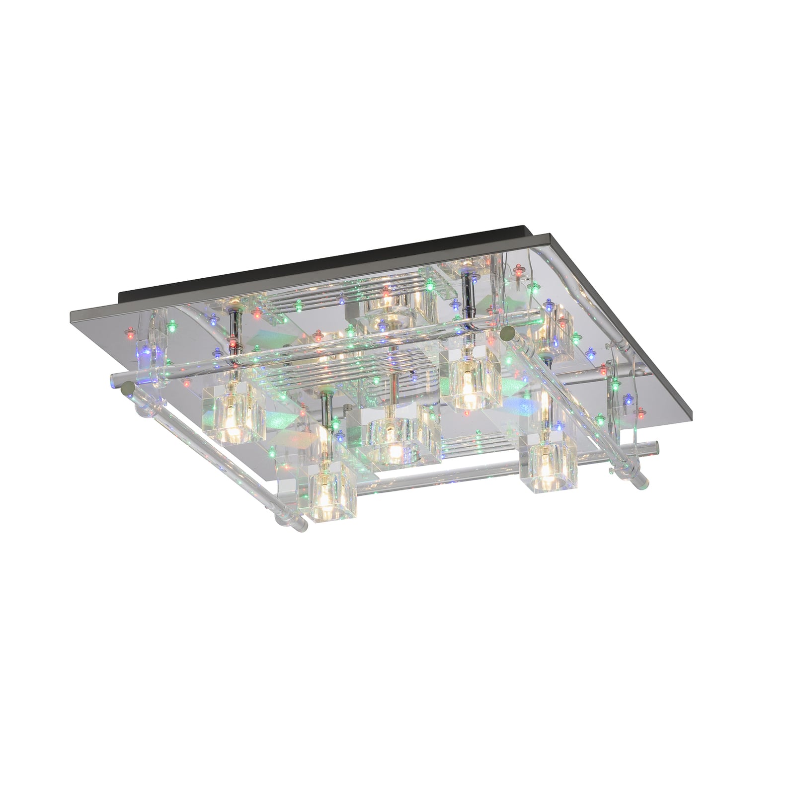 LED taklampe Kemal 2.0 krom RGB med fjernkontroll forfra