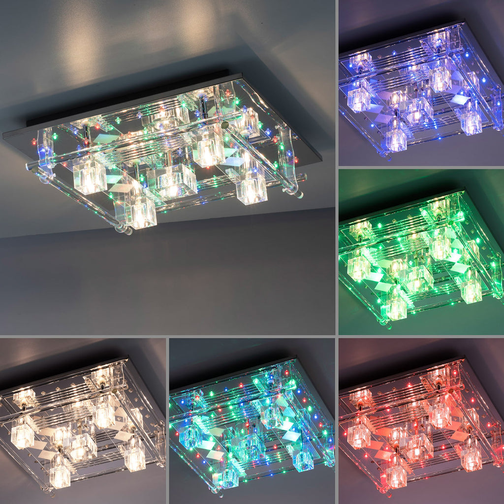 LED taklampe Kemal 2.0 krom RGB med fjernkontroll montert