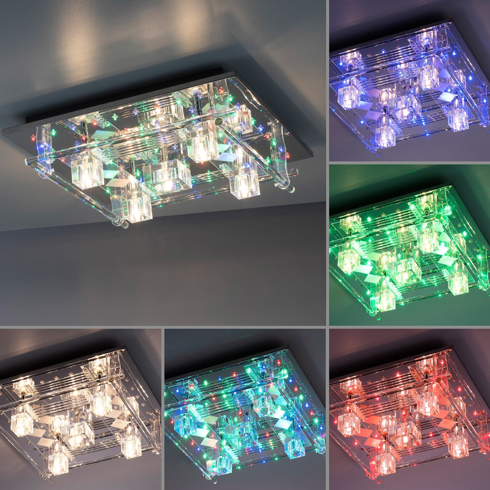 LED taklampe Kemal 2.0 krom RGB med fjernkontroll montert